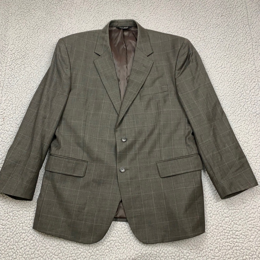 Jos. A. Bank Blazer Mens 46R Gray Windowpane Wool Blend Two Button Sport‎ Coat